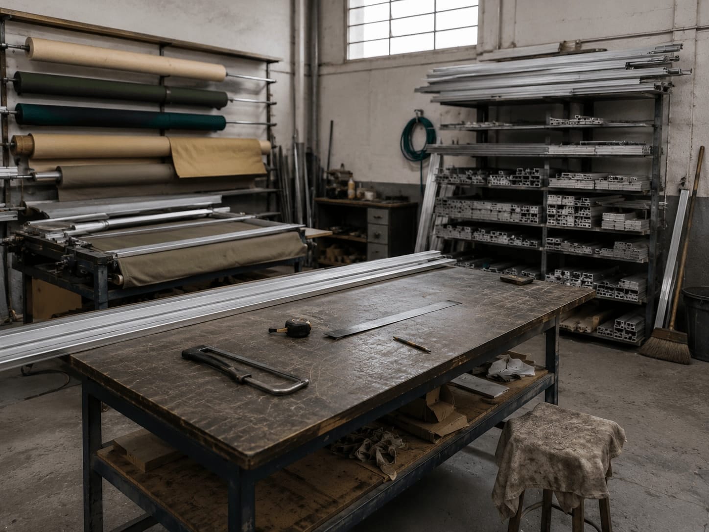 Interior de oficina de fabricação de toldos em Curitiba